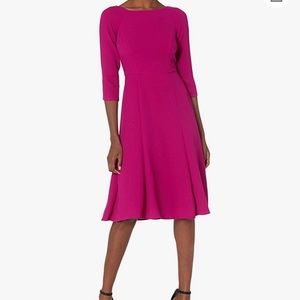 Eliza J Fuchsia Fit and Flare 3/4 Sleeve Dress